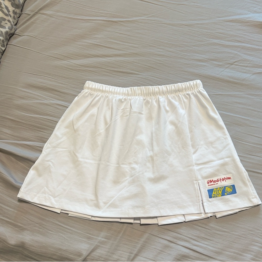 White Women's Elastic-Waist Pleated Tennis Skirt